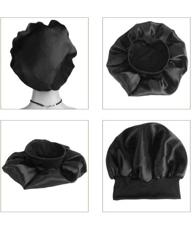 Nuoshen 2 Pack Silky Bonnets with Wide Elastic Band for Curly Hair Protection - Black (Pack of 1) - Buy Online on SooperMarket.com