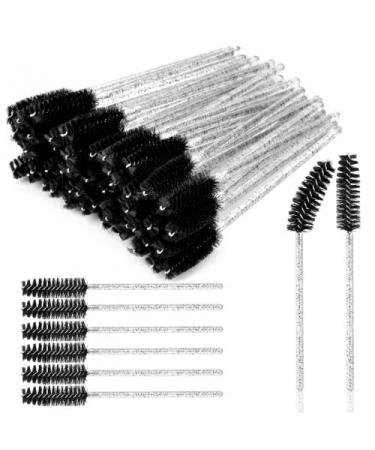 Dokpav 100 Pack Mascara Wands Lash Wands Black Disposable Eyelash Brush Black Makeup Brush with Crystal Handle Applicator Makeup Brush for Eyelash Extensions Eyelash Spoolies Eyebrow Brushes