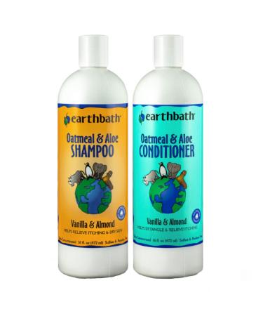 earthbath Oatmeal & Aloe Shampoo & Conditioner Pet Grooming Set - Itchy, Dry Skin Relief, Made in USA - Vanilla & Almond, 16 oz