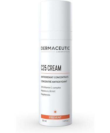 Dermaceutic C25 Cream - Antioxidant Day Cream with Vitamin C Vitamin E Vitamin B5 Vitamin E and Polyphenols - Protective face moisturizer for improved complexion and radiant skin - 30ml - Buy Online on SooperMarket.com