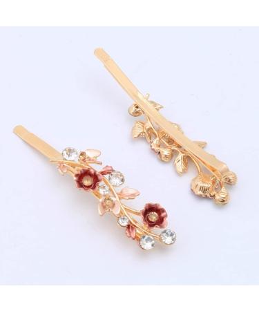 minkissy Rhinestones Flower Hair Pin French Vintage Barrettes Bobby Metal Gold Pin Hair Accessories for Women Girls 6 Color - Buy Online on SooperMarket.com