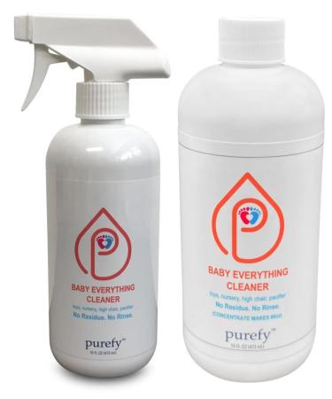 Baby Everything Cleaner (16oz + Concentrate Makes 80oz) Hypoallergenic. Hypochlorous Technology. No Residue. Unscented. No Rinse. Baby Safe cleaner for Toys Pacifier High Chair and Nursery. Fine Spray for Everywhere Everything.