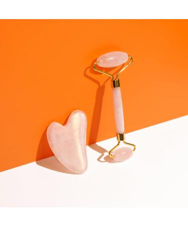 CHADO Roller & Gua Sha Set - Genuine Rose Quartz Facial Tools for Radiant Skin Drain & Sculpt | International Shipping Available - Buy Online on SooperMarket.com