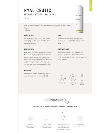 Dermaceutic Hyal Ceutic - Intense 24hr moisturizing cream with Hyaluronic acid Aloe Vera Vitamin E and Jojoba oil - 40ml - Buy Online on SooperMarket.com