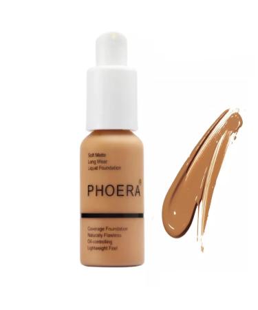Phooera Fulll Coverage Liquid foundation Matte Finish Concealer Long wear 24hrs Oil Controlling Naturally Flawless Lightweigt Feel Buildable (106 WARM SUN)