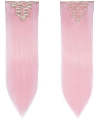 Light Pink 26 Inch Straight Clip in Hair Extensions - 8Pcs Full Head Synthetic Hairpiece with 18 Clips - Buy Online on SooperMarket.com