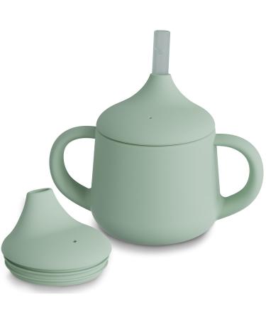 Moonkie Silicone Baby Sippy Cups for Infants Toddlers and Kid | 3 Stages Training Cup Straw Cup Baby Water Bottle 4 oz(Sage)