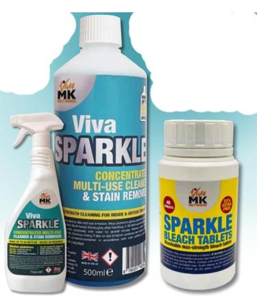VivaMK Sparkle Offer- Toilet Bleach Tablets Plus Viva Sparkle Stain Remover Concentrate Makes up to 50 re-fillable bottles