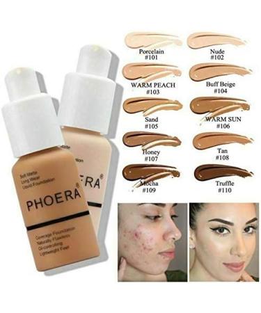 Phooera Fulll Coverage Liquid foundation Matte Finish Concealer Long wear 24hrs Oil Controlling Naturally Flawless Lightweigt Feel Buildable (108 TAN) - Buy Online on SooperMarket.com