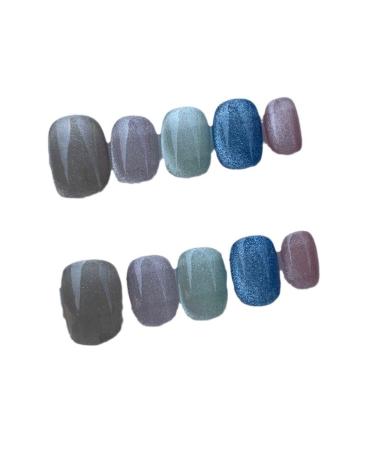 Handmade Phototherapy Wearing Nail Colorful Chasing Cat Eye Short Nail Beauty Nail Patch Nail False nails (Color : A Size : S)
