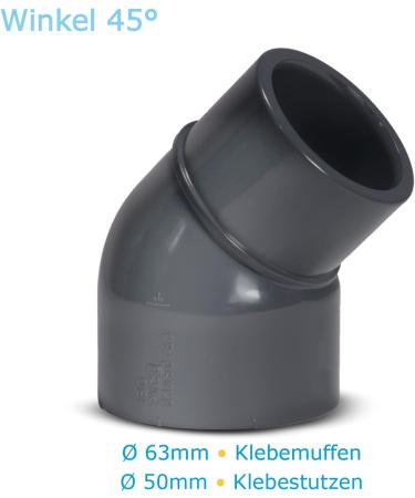 Paradies Pool PVC Fitting Angle 45 - 63 mm Adhesive Sleeve & 50/63 mm Nozzle | Quality European Pool Accessories - Buy Online on SooperMarket.com