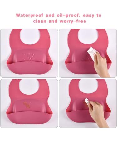 Vicloon 2PCS Silicone Baby Bib Set | Waterproof Baby Feeding Bibs with Fork Spoon | Adjustable & Easy to Clean | Unisex Toddler Bibs (Pink-Yellow) - Buy Online on SooperMarket.com