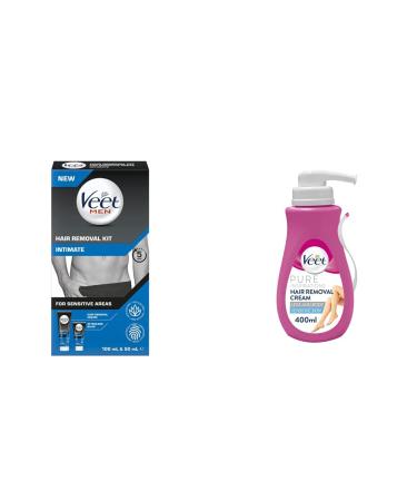 Veet Men Intimate Hair Removal Kit with Hair Removal Cream and Aftercare Balm 100 ml + 50 ml & Pure Inspirations Hair Removal Cream Aloe Vera And Vitamin E For Sensitive Skin 400 ml + Hair Removal Cream
