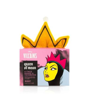 MAD BEAUTY Disney Villains Queen of Mean Headband & 4 Face Masks Set  Achieve Revitalized Skin & Keep Stray Hairs Away  Passionfruit  Apple Queen Evil