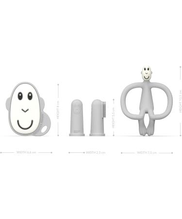 Matchstick Monkey Antimicrobial Teething Starter Set - Flat Face & Animal Teethers, Silicone Finger Toothbrushes - Grey Monkey Set for Babies 3 Months - Buy Online on SooperMarket.com