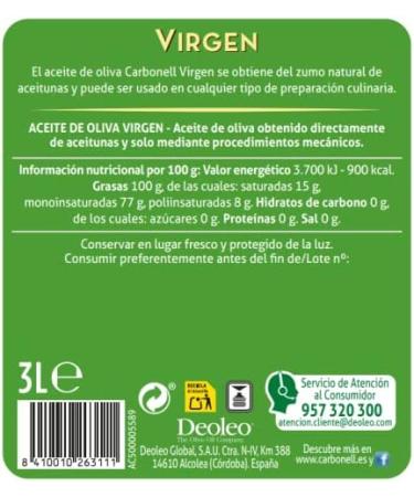 Carbonell Virgin Olive Oil 3L 1 Unit - Buy Online on SooperMarket.com