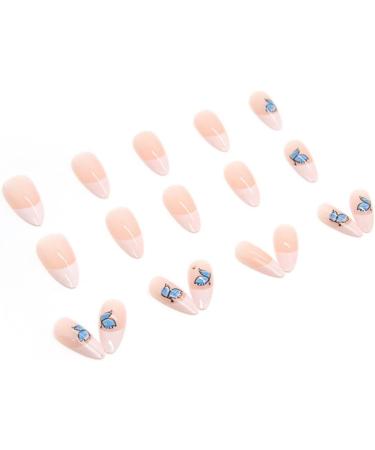 Justotry 24 Pcs Butterfly Almond Short False Nails | Milky White French Press on Nails | Nude Fake Nails with Nail Glue | Stiletto Medium Stick on Nails for Women - Buy Online on SooperMarket.com
