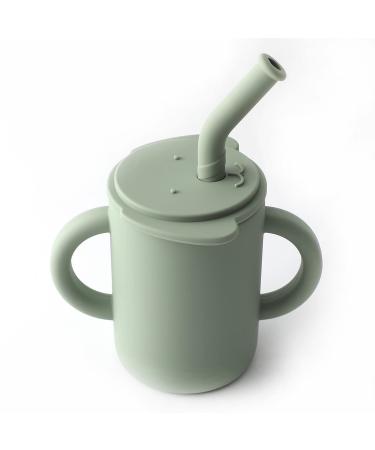 Topgomes Toddler Straw Cup with 2 Handlers  Food Grade Silicone Training Cup for Baby  Unbreakable  Come with Straw Brush  BPA Free  5 oz (Sage)