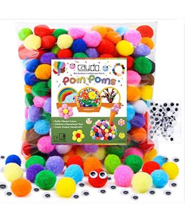 Caydo  400 pcs  - 300 Pieces 1 Inch Assorted Pompoms with 100pieces Wiggle Eyes Multicolor Arts and Crafts Pom Poms Balls for Kids DIY Art Creative Crafts Decorations Multi-colored 1inch