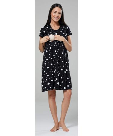 happy mama Labor Delivery Hospital Gown Breastfeeding Maternity - Black With Stars - Buy Online on SooperMarket.com