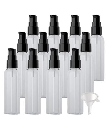 ZEOABSY 12 Pieces 60 ml Transparent Lotion Bottles with Black Pump 60ml Empty PET Plastic Lotion Pump Bottle Cosmetic Gel Travel Container for Cosmetic Make up Cleaning + 2 x Funnel Transparent 60ml