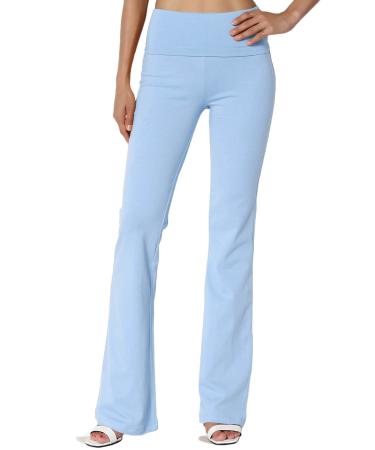 TheMogan Women's Basic Foldover Waistband Comfy Stretch Cotton Boot Cut Lounge Yoga Pants Large Light Blue