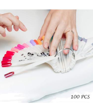 100 PC Hedmedum False Nail Art Tips Display Sticks with Metal Split Ring - White Color Swatch Sticks for Salon & Gel Polish Practice - Buy Online on SooperMarket.com