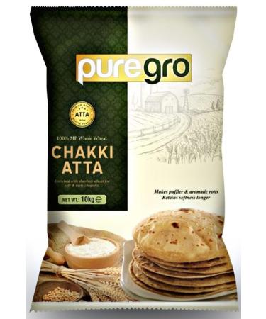 Puregro CHAKKI ATTA 10Kg | 100% Whole Wheat Traditional Indian Flour | Make Rotis & Chappatis | Made with Sharbati Wheat