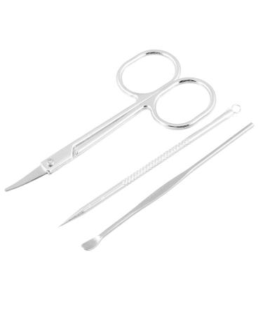 Ruilogod Ladies Makeup Acne Remover pins Eyebrow Scissor Silver Tone Tools Set 3 in 1