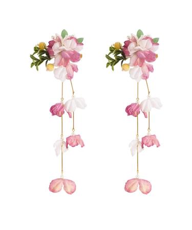 2pcs Pink Silk Flower Hair Clips Duckbill Clips Tassel Barrettes Clips Temperament Hair Accessories MGPFERD