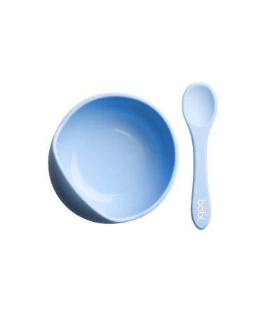 Babi Baby Toddler Suction Bowl & Matching Spoon Set 100% Food Grade Silicone with Stay Put Silicone Suction (Blue)