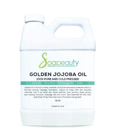 Soapeauty JOJOBA Oil | 100% Natural Golden Jojoba Oil | Jojoba Oil Cold Pressed | Carrier for Essential Oils  Jojoba Oil for Skin  Face & jojoba Oil for Hair Growth Massage | (32 OZ) 32 Fl Oz (Pack of 1)