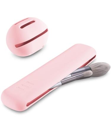 Qetlavee 2Stk portable cosmetic bag 1stk makeup brush holder silicone+1stk make-up sponge holder brush cosmetics bag makeup brush organizer for travel storage box for make-up brushes (pink)