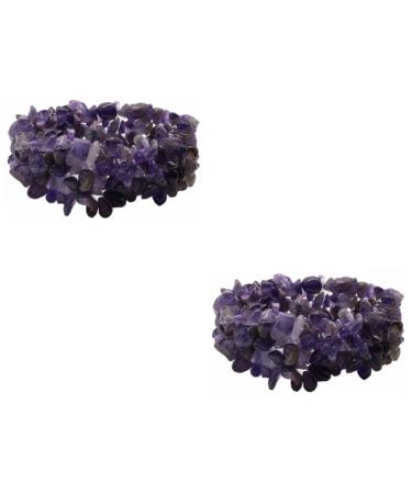 TEHAUX Womens Bracelet 2pcs Chunky Chakra Bracelet Irregular Bracelet Crystal Beads Layer Crystal Bracelet Layer Gemstone Crystals Bracelet Women Gemstone Bracelet To Heal Purple Rope
