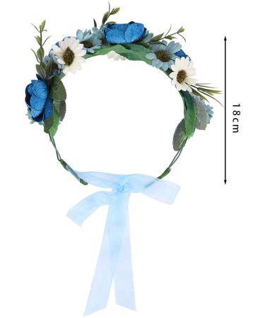 Floral Crown Headband Bride Flower Wreath Crown Flower Garland Headband Hair Wreath Hair Garland Boho Floral Headpiece with Ribbon Rose Flower Bohemian Hair Accessories for Wedding Party Festival Blue - Buy Online on SooperMarket.com