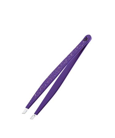 Wamza Tweezers for Facial Hair Women & Men - Pack of 1 Slanted Eyebrow Tweezers Professional- Stainless Steel Precision Eyebrow Hair Pluckers/Tweezers for Women - for Chin & Fine Hair Purple Glitter