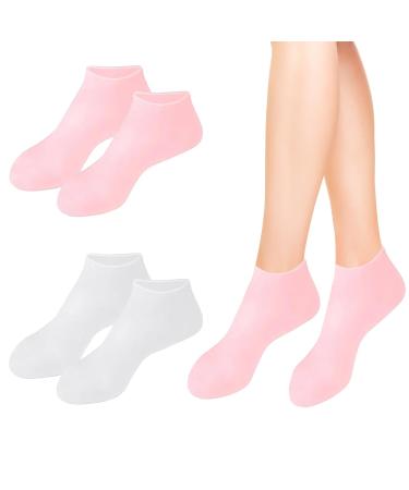 INBOLM 2pairs Silicone Moisturizing Socks Women Foot Spa Pedicure Silicone Socks Anti Slip Aloe Socks for Dry Cracked Feet Silicone Socks for Cracked Feet Elastic Non Slip Multi Purpose(Pink White)