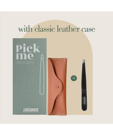 LUCANUS PICK ME Tweezer with Leather Case - Professional Stainless Steel Slant Tip Tweezers for Eyebrows & Facial Hair - Buy Online on SooperMarket.com