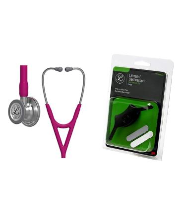 3M Littmann Cardiology IV Diagnostic Stethoscope Standard-Finish Chest Piece Raspberry Tube Stainless Stem and Headset 27 Inch 6158 & 40007 Stethoscope Identification Tag Black