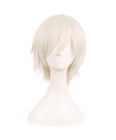 MapofBeauty 12 inch/30 cm Side Bangs Short Straight Fiber Cosplay Wig (Platinum Gold) Platinum Blonde