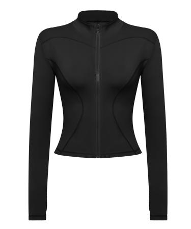 Gyabnw running jacket Langarm CROP TOP TOPS GYM Supreme Jacket hooded jacket sweat jacket breathable with zipper Thumbshole Bag for running yoga fitness xs black