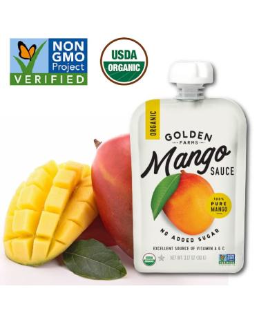 Golden Farms Mango Pouches - Pack of 12, 100% Pure Fruit, No Added Sugar, Vegan, Gluten-Free, Kosher, Organic Squeeze Pouch - 3.17oz Each - Buy Online on SooperMarket.com