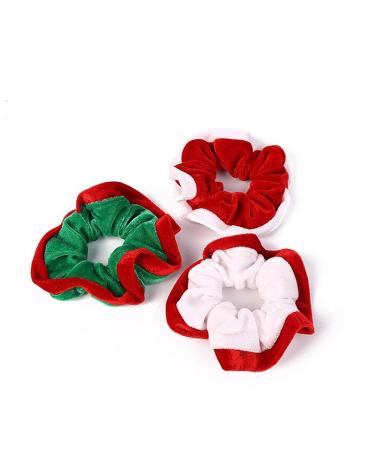 Tumnea Christmas Hair tie Mix color flannel hair tie Christmas hair rope elastic ponytail hair bands Christmas hair jewelry for women - 3 pieces