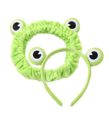 2 Pieces Cute Frog Headband Stretchy Frog Hair Accessories Cartoon Frog Headband for Face Washing Shower Sports Yoga Beauty Skincare green