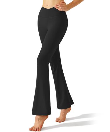 NEW YOUNG Women's Flare Yoga Pants,Crossover Flare Leggings for Women High Waisted Workout Bootcut Leggings 1-black Small