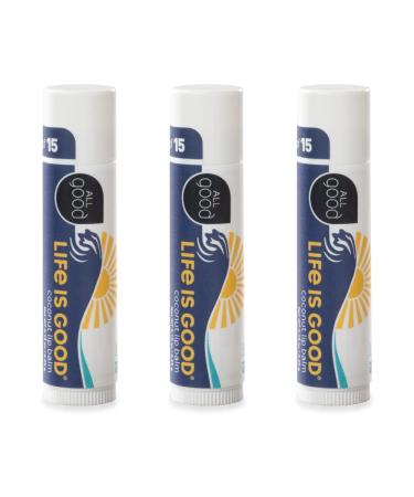 Life is Good Coconut Lip Balm by All Good | SPF 15 Lip Sunscreen | Olive Oil Beeswax Calendula Vitamin E | UVA/UVB Sun Protection Lip Care | Vegetarian Plant Based Gluten Free (3-Pack)