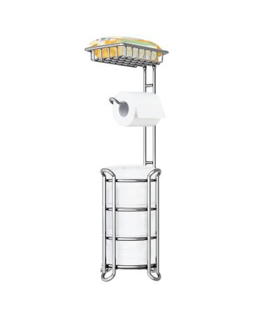 TreeLen Toilet Paper Holder Stand Toilet Tissue Roll Holder with Shelf for Bathroom Storage Holds Phone/ Wipe/ Mega Rolls-Shiny Chrome A-shiny Chrome