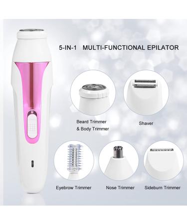 5-in-1 Facial Hair Remover & Eyebrow Trimmer - Electric Hair Removal Epilator for Women | Pink Beauty Tool - Buy Online on SooperMarket.com
