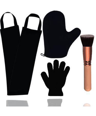 4 Pack Self Tanning Mitt Applicator Kit, with Self Tan Back Applicator, Self Tanning Glove, Exfoliating Glove, Flat Top Self Face Tanner Brush, for Self Sunless Tan Fake Bake Tan (Black)