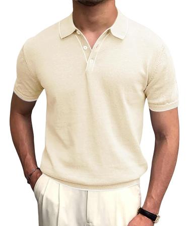 Runcati Men polo shirt short-arm golf tennis polo t-shirts breathable outdoor functional sports shirt basic leisure casual tops summer xl beige